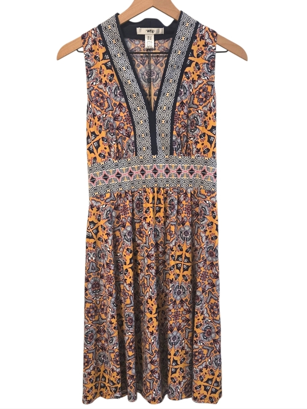 Wisp Stitch Fix Ryenne Navy Gold Boho V-neck Jersey Midi Dress Size 6